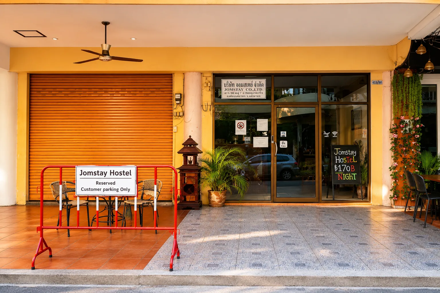 The ground-floor unit today, shutter closed
